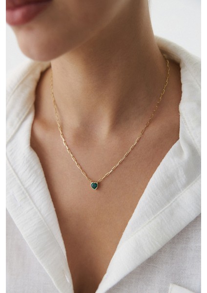 14 Ayar Altın Ataş Zincir Yeşil Kalp Kolye fiyatları