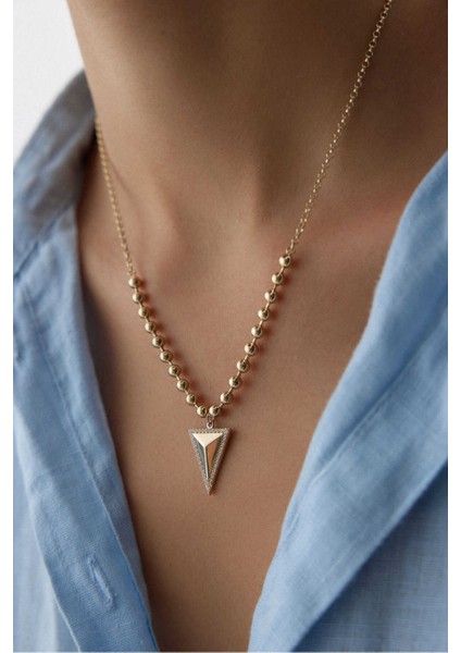 14 Ayar Altın Toplu Üçgen Kolye