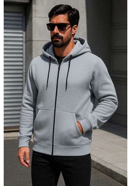 Erkek Trend Kışlık Gri Oversize Sweatshirt