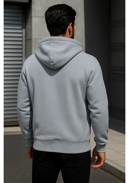 Erkek Trend Kışlık Gri Oversize Sweatshirt