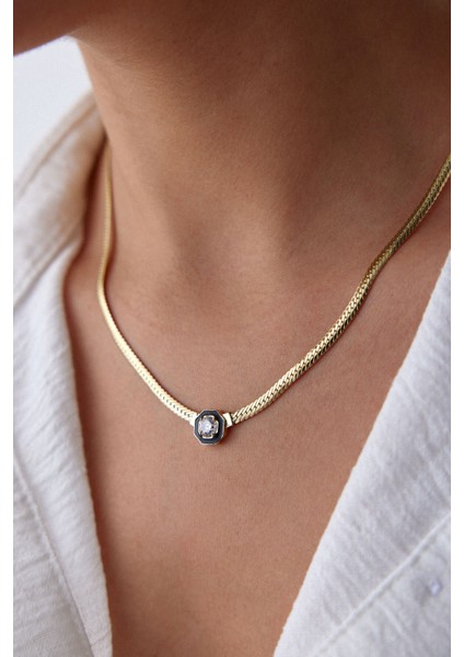 14 Ayar Altın Sekizgen Mineli Baget Kolye