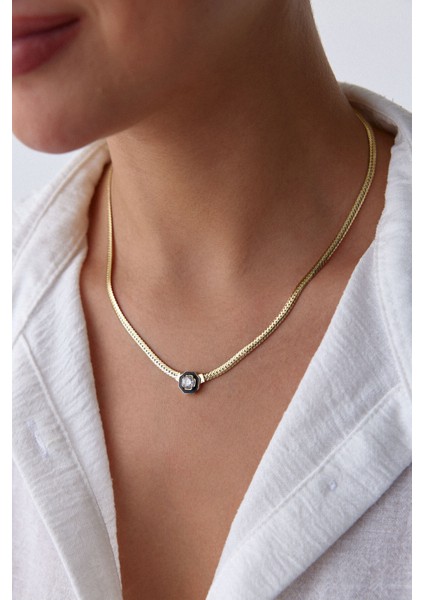 14 Ayar Altın Sekizgen Mineli Baget Kolye fiyatları