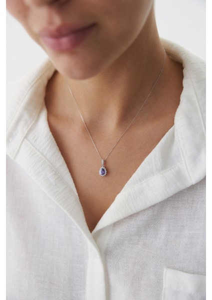 14 Ayar Altın Beyaz Altın Damla Taşlı Kolye fiyatları