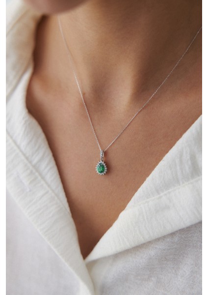 14 Ayar Altın Beyaz Altın Damla Taşlı Kolye