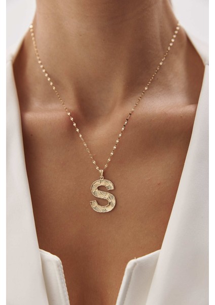 14 Ayar Altın Aynalı Zincir Kalemli Harf Kolye