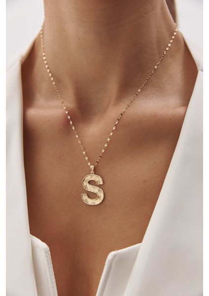 14 Ayar Altın Aynalı Zincir Kalemli Harf Kolye modelleri