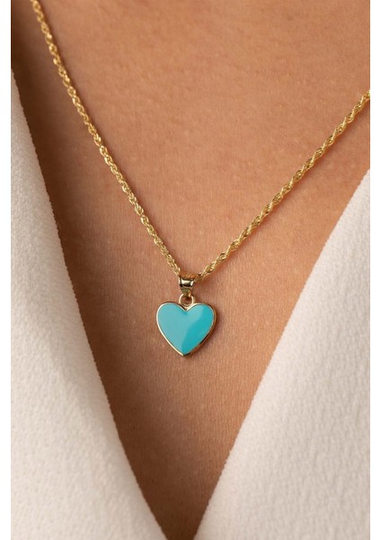 14 Ayar Altın Halat Zincir Mavi Kalp Kolye