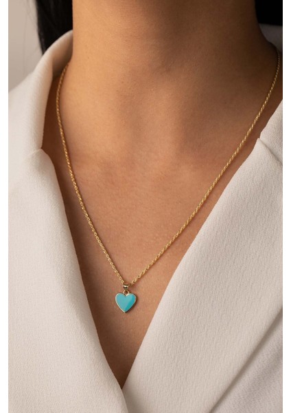 14 Ayar Altın Halat Zincir Mavi Kalp Kolye fiyatları