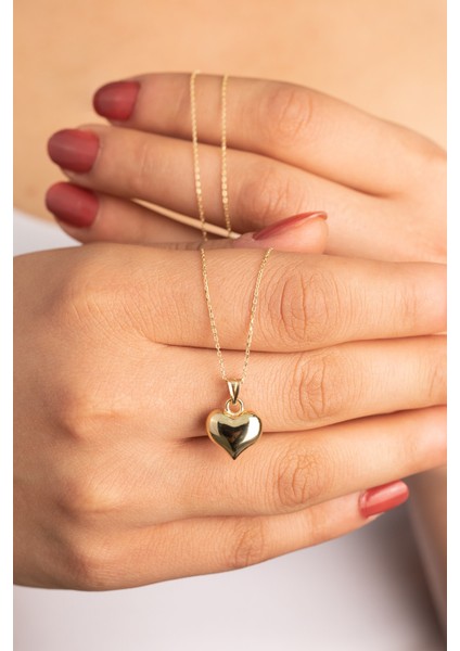 Altın Forse Zincir Kalp Kolye Orta Boy