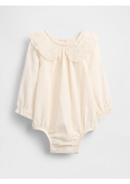 Bebek Krem Eyelet Yaka Balon Bodysuit
