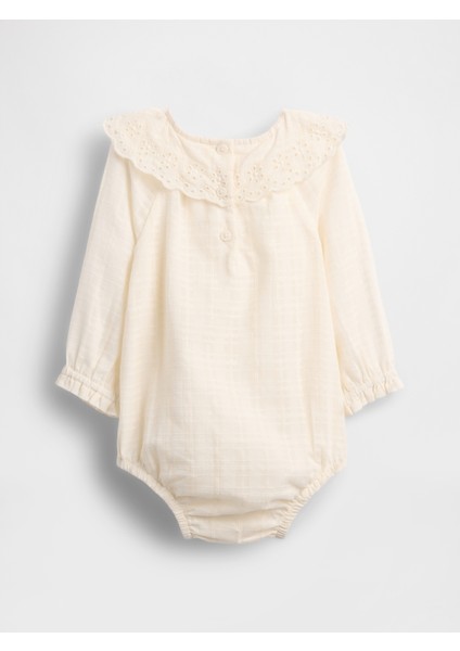 Bebek Krem Eyelet Yaka Balon Bodysuit fırsatları