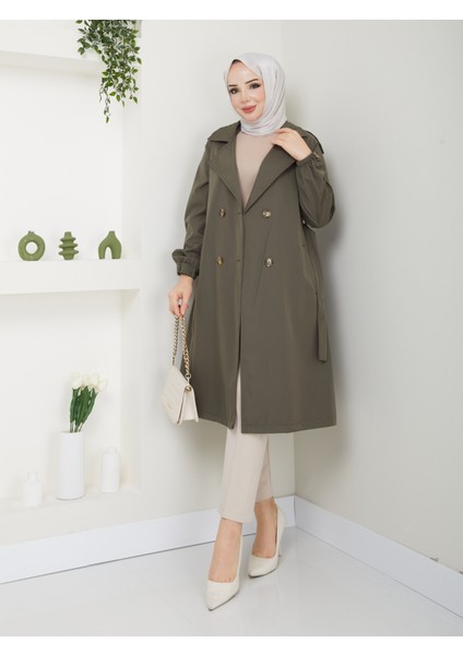 Kadın Haki Lastik Kollu Trençkot fiyatları