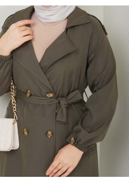 Kadın Haki Lastik Kollu Trençkot fırsatları