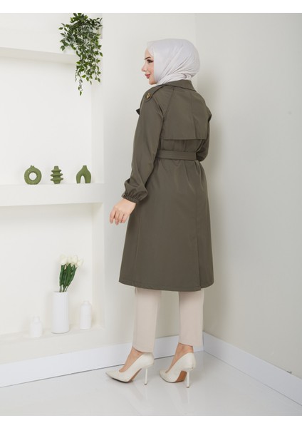 Kadın Haki Lastik Kollu Trençkot indirimleri