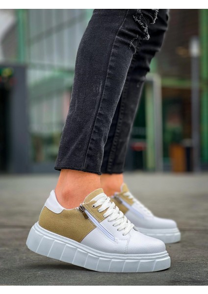 Techmrt KB-X155 Kuback Beyaz Cilt Bej Süet Detaylı Beyaz Yüksek Taban Günlük Spor Ayakkabı (Numara: 42) modelleri