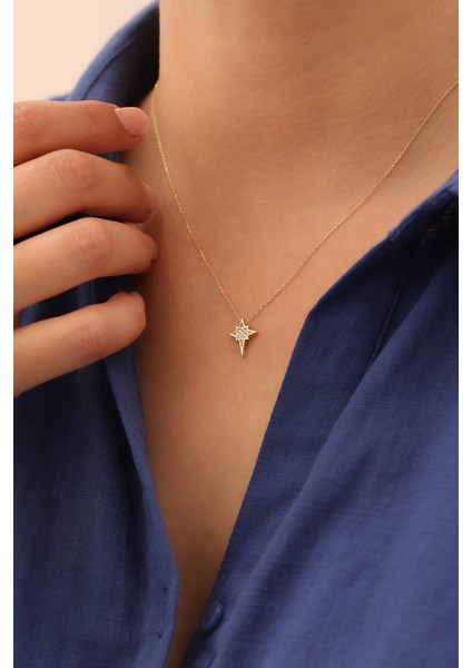 14 Ayar Altın Taşlı Minimal Kuzey Yıldızı Kolye fiyatları