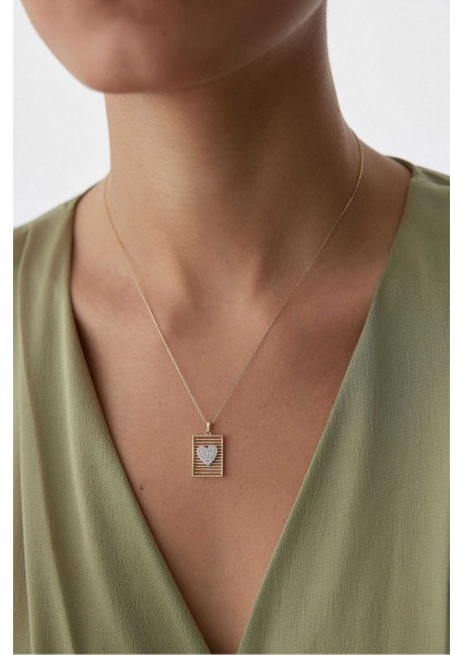 14 Ayar Altın Izgara Kalp Kolye