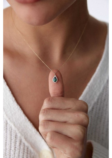 14 Ayar Altın Ince Zümrüt Kolye