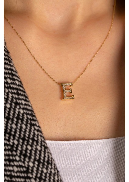 14 Ayar Altın 3 Boyutlu Taşlı Harf Kolye modelleri