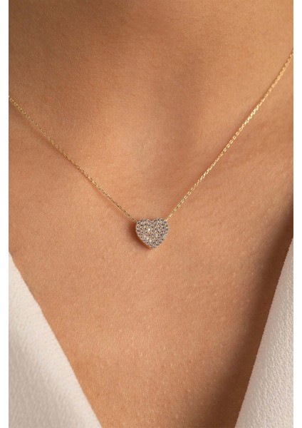 Altın Kalp Kolye Taşlı