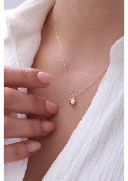 14 Ayar Altın Bombe Kalp Kolye