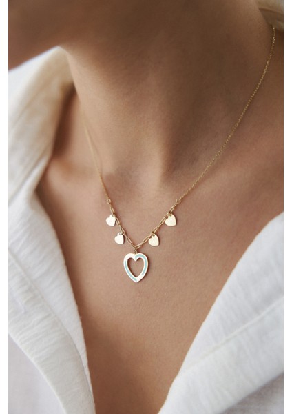 14 Ayar Altın Mineli Mavi Kalp Kolye