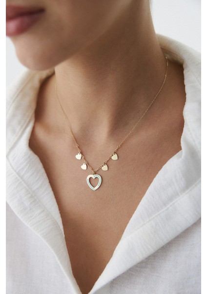 14 Ayar Altın Mineli Mavi Kalp Kolye fiyatları