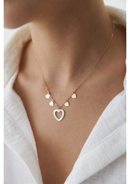 14 Ayar Altın Mineli Mavi Kalp Kolye modelleri