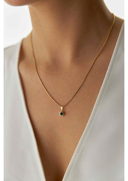 14 Ayar Altın Oval Balık Sırtı Yeşil Göz Kolye