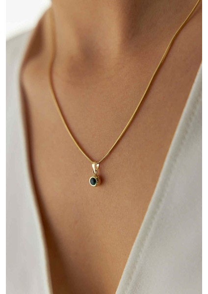 14 Ayar Altın Oval Balık Sırtı Yeşil Göz Kolye fiyatları