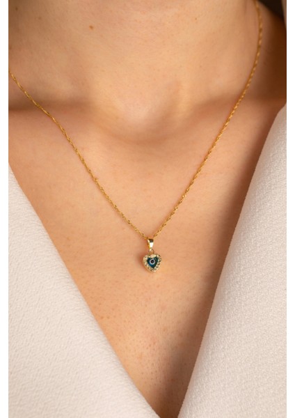 14 Ayar Altın Singapur Kalp Göz Kolye