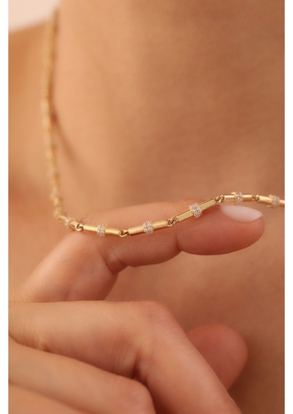 14 Ayar Altın Kemik Taşlı Kolye