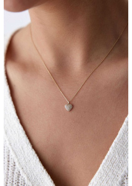 14 Ayar Altın Bombe Taşlı Kalp Kolye fiyatları