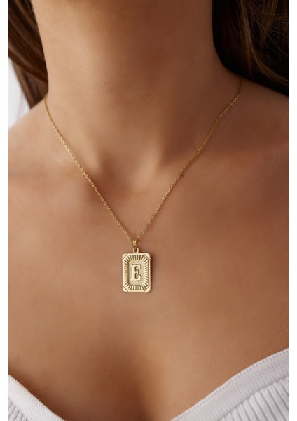 14 Ayar Altın Forse Zincir Dikdörtgen Harf Kolye