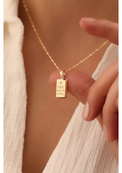 14 Ayar Altın Singapur Zincir Külçe Kolye