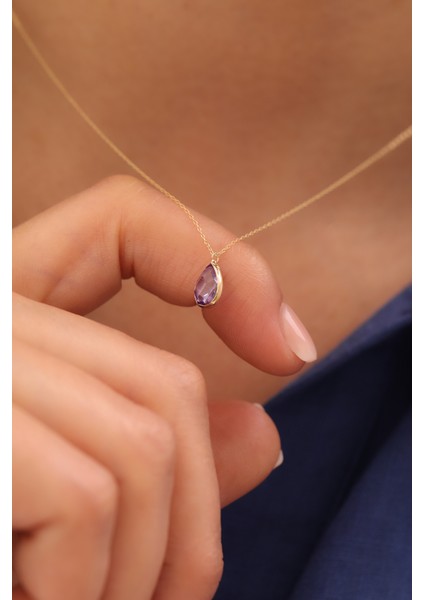 14 Ayar Altın Ametist Taşlı Kolye