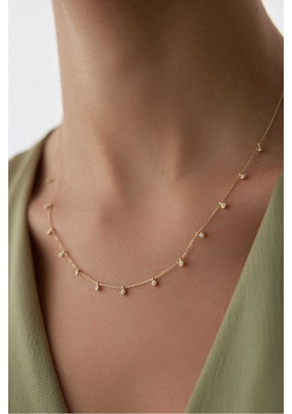 14 Ayar Altın Sıralı Tektaş Kolye