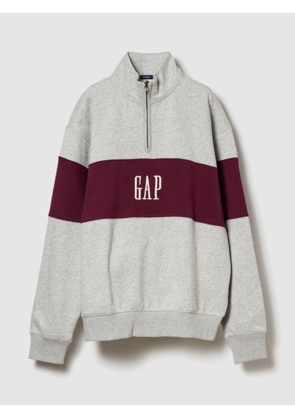 Erkek Açık Gri Vintagesoft Colorblock Gap Logo Yarım Fermuarlı Sweatshirt