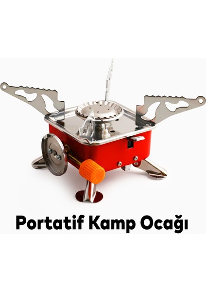 Mini Portatif Kamp Ocağı Taşınabilir Tek Gözlü Kırmızı Renk Kartuşlu Manyeto Çakmaklı Piknik Ocak