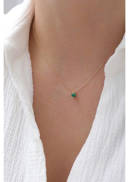 14 Ayar Altın Zümrüt Tektaş Kolye