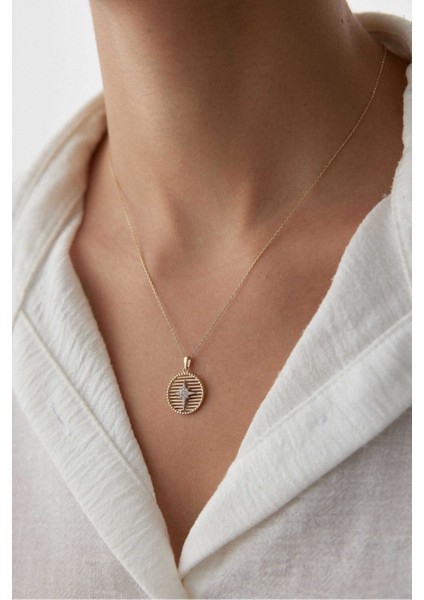 14 Ayar Altın Izgara Kuzey Yıldızı Kolye