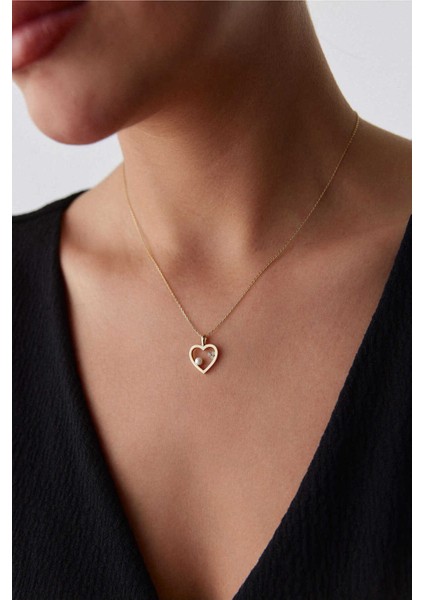 14 Ayar Altın Incili Kalp Kolye