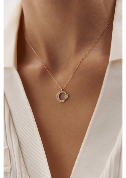 14 Ayar Altın Taşlı Ayyıldız Kolye fiyatları