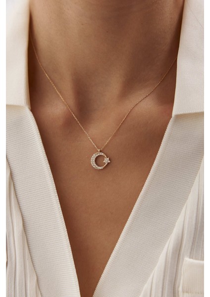 14 Ayar Altın Taşlı Ayyıldız Kolye fırsatları