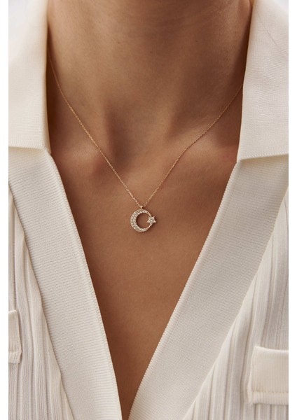 14 Ayar Altın Taşlı Ayyıldız Kolye indirimleri