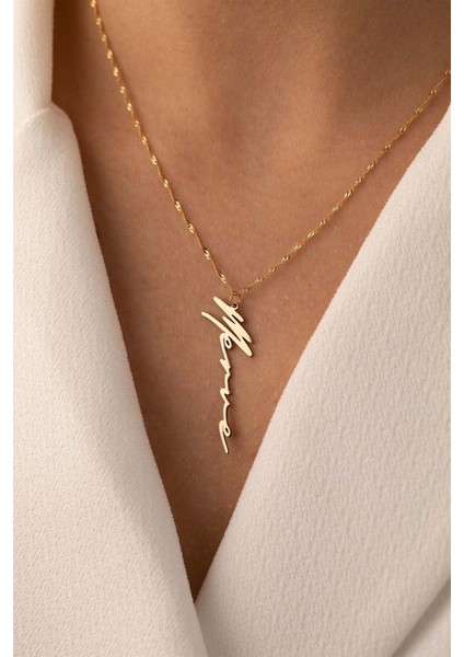 14 Ayar Altın Kişiye Özel Imza Isim Kolye