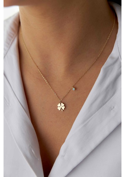 14 Ayar Altın Boncuklu Yonca Kolye