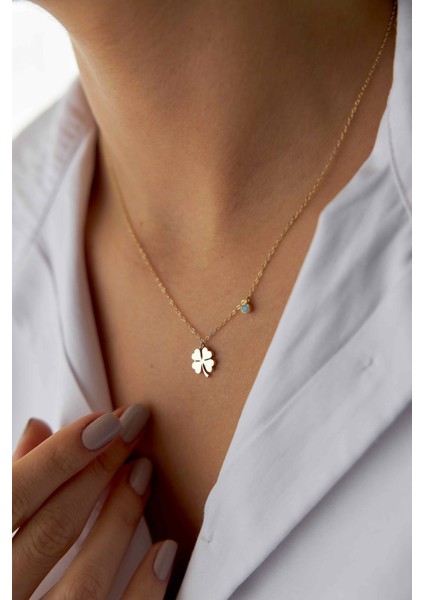 14 Ayar Altın Boncuklu Yonca Kolye fiyatları