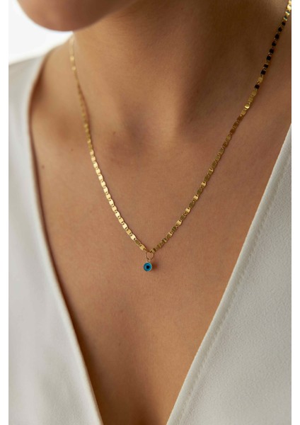 Altın Italyan Pullu Ezme Zincir Kolye