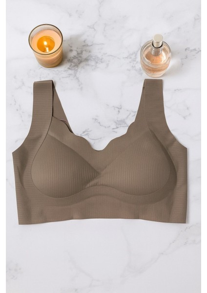 Dikişsiz Balensiz Lazer Kesim Hayalet Yarım Atlet – Haki Rengi Rahat Kadın Sütyen fiyatları